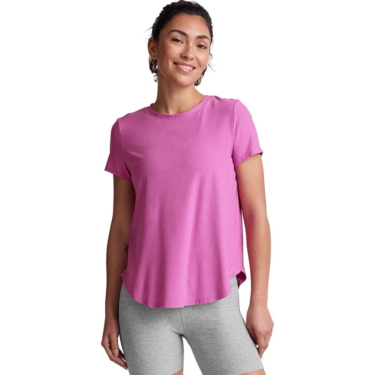 Beyond Yoga On The Down Low Tee Sunset Violet Space Dye Pink Active Women Medium